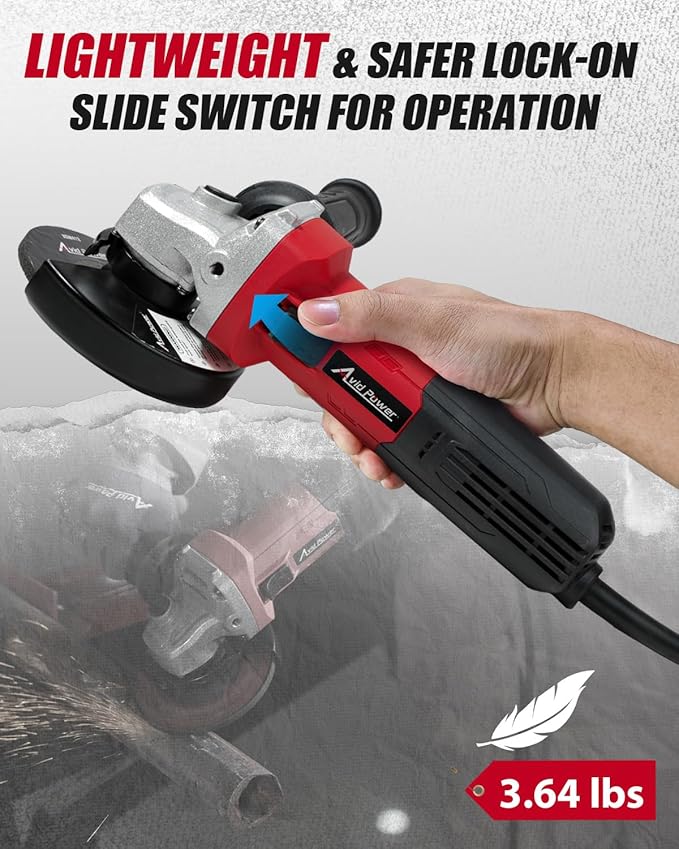 AVID POWER Angle Grinder 7.5-Amp 4-1/2 inch Electric Grinder Power Tools with Grinding Wheels, Cutting Wheels, Flap Disc and Auxiliary Handle for Cutting, Grinding, Polishing & Rust Removal - Dark Red