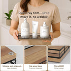 Bathroom Tray for Counter Top Organizer – Acacia Wood Vanity Tray with Metal Frame for Dresser, Kitchen, Nightstand – Black & Acacia Decorative Storage