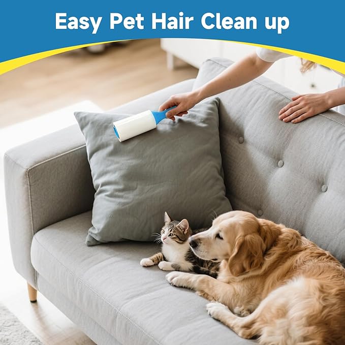 Swihauk 1200 Sheets Extra Sticky Lint Rollers for Pet Hair, Easy Spiral Tear Lint Roller for Clothes with Ergonomic Handle, Multipurpose Lint Remover for Furniture, Carpet, Car Seat