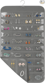 2 Pack Hanging Jewelry Organizer, 80 Clear Pockets earring organizer and storage, Accessories holder organizer for Closet, Jewelries, Necklace, Travel