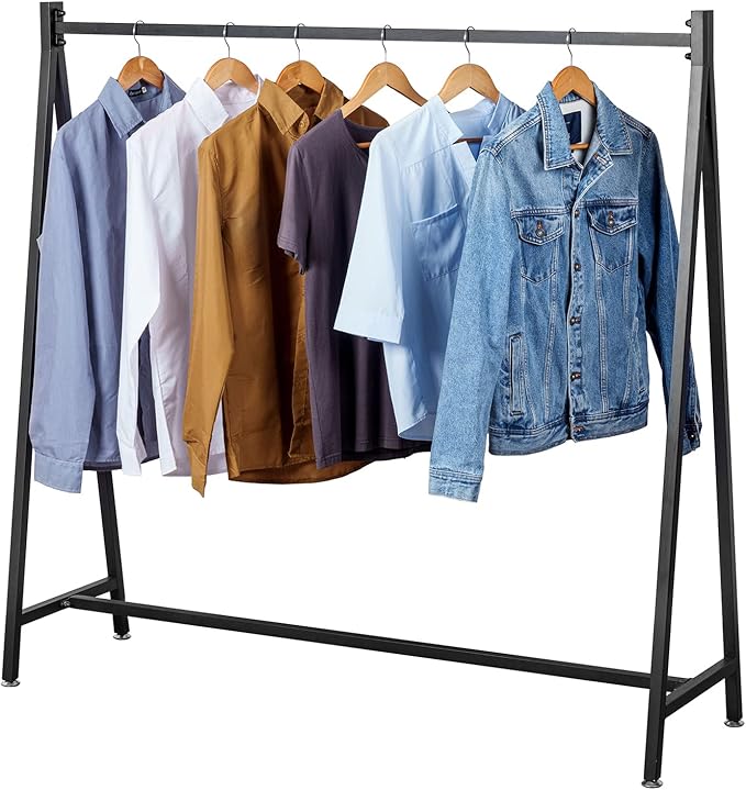MyGift 57 Inch Modern Black Heavy Duty Metal A-Frame Wardrobe Clothing Rack, Commercial Grade Freestanding Garment Hanger for Bedroom Closet Clothes or Retail Display