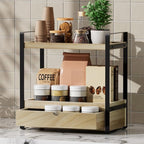Boulphia 2-Tier Bathroom Organizer Countertop with Drawer, Wood Bathroom Counter Shelf for Storage, Vanity Organizer Countertop for Kitchen, Office