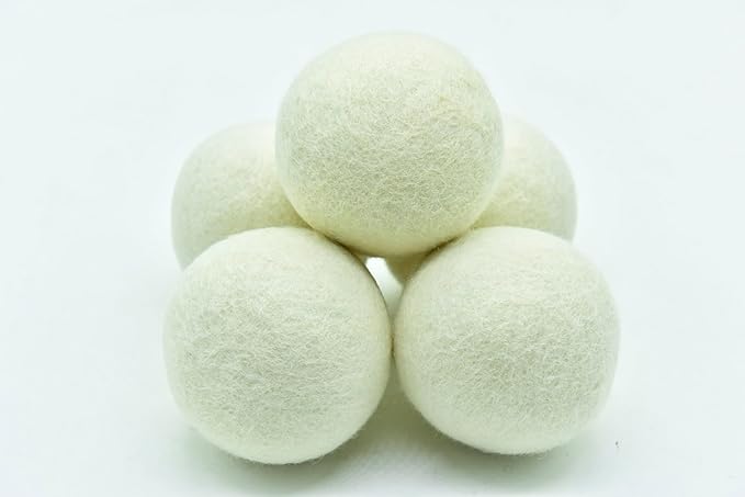 Pack of 5 Wool Laundry Dryer Ball by GK&CO-Reusable Extra Large Premium Natural Fabric Softener, Reduces Clothing Wrinkles, Eco-Friendly~Made of 100% Pure New Zealand Wool~Made in Nepal (5)
