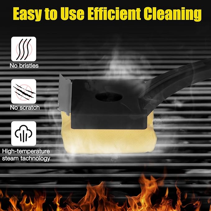 Grill Brush Bristle Free,Steam Cleaning Grill Brush,Pumice BBQ Grill Cleaner,Replaceable Head Barbecue Grill Cleaning Brush,with BBQ Cleaning Pad(1pcs) and Grill Stone Cleaning Block(2pcs)
