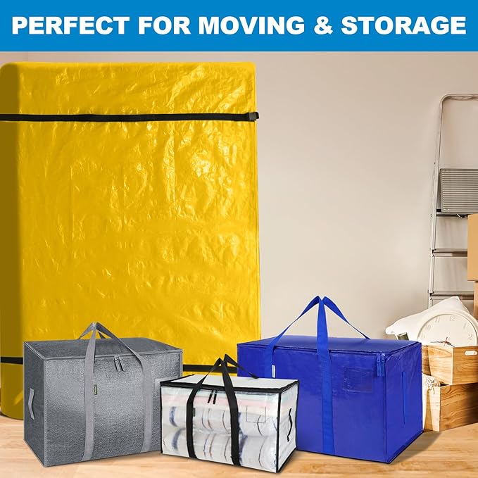 TICONN Mattress Bags for Moving, Heavy Duty King Mattress Cover Storage Bag with Full-Around Handle and Adjustable Buckles (Yellow, King)