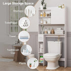 Over The Toilet Storage Cabinet with Sliding Door, 31.5" W Over Toilet Bathroom Organizer with Adjustable Shelves & Toilet Paper Holder, Space Saver Cabinet for Bathroom, White