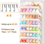 UVIAHOMI 20-30 Pairs Over the Door Shoe Organizer, Clear Pockets Hanging Shoe Storage for Closet, 10-Tier Door Shoes Rack, Handing Shoes Holder Fit All the Family's Sneakers, Boots, Heels, Beige