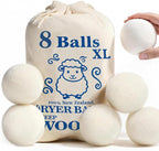 Large Wool Dryer Balls, New Zealand Dryer Balls Laundry Reusable Reduce Static Cling, Dryer Ball to Reduce Wrinkles & Shorten Drying Time, Drying Balls Fabric Softener Ball for Laundry（Pack of 8 XL)