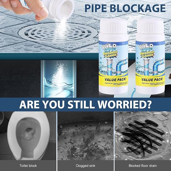 2026 Upgrade Wild Tornado Pipe Dredge, Powerful Sink Drain Cleaner, Multi-functional Drains Cleaners Fast Foaming for Kitchen Toilet Pipeline Quick Cleaning Tool (2PC)