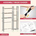Over The Toilet Storage with Wooden Shelves and Side Rack, 7-Tier Metal Over Toilet Bathroom Organizer Freestanding Storage Shelf for Toilet Paper, Towels, Toiletries, Ideal for Small Bathroom