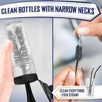 Dish Brush Set of 4 - Kitchen Scrub Brushes with Non-Slip Long Handle for Cleaning, Scrubber, Dishwashing, Dishes, Bottles, Straws, Cups, Pots & Sink, Black