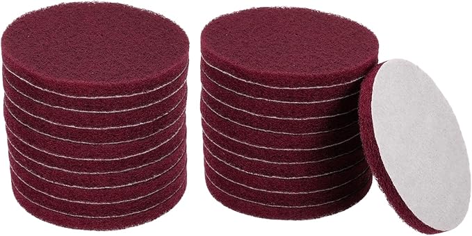 HARFINGTON 20pcs Scrubber Scouring Pads 400 Grits 5 Inch Drill Power Brush Hoop and Loop Surface Conditioning Disc Drill Scuffing Disc Scrub Pads for Home Kitchen Cleaning, Red