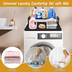 Washer and Dryer Countertop with Retractable Shelf and Silicone Mat, Universal Front Load Washer and Dryer Countertop Set, Washer Dryer Shelf with Mat for Laundry Room (Metal Shelf + Silicone Mat)