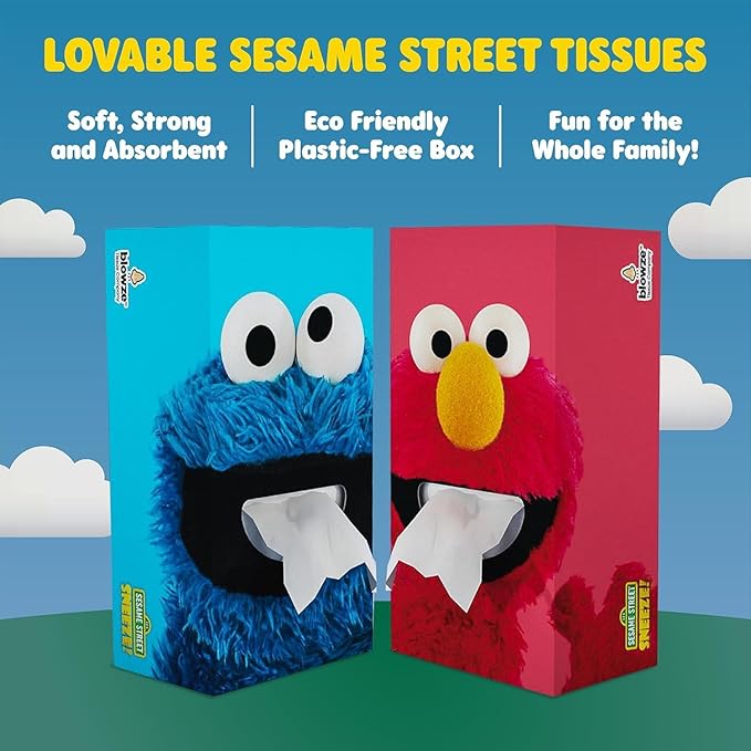 SESAME STREET SNEEZE Facial Tissues - Premium Fun Design Tissues for Kids - Ideal Get Well Gift - Gentle & Absorbent Relief for Sniffles | 8-Pack (992 Total Count/124 Each Box)