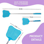 Wapodeai 3 pcs Fly Swatter, Fly Swatters Plastic Telescopic, Large Bug Swatter That Work for Indoor and Outdoor. (3 Blue)
