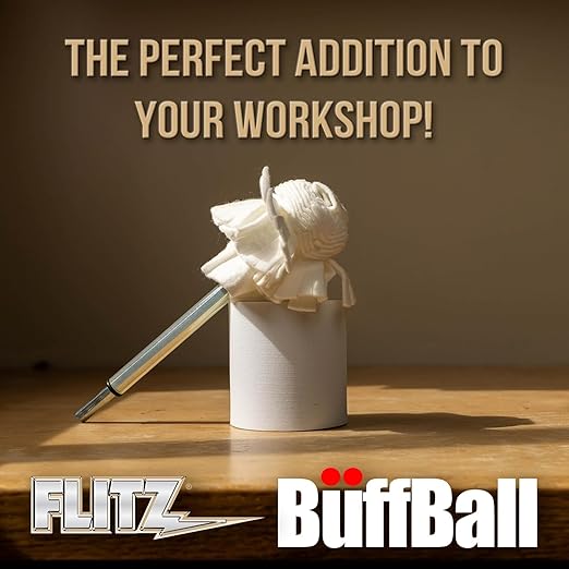Flitz Buff Ball w/ 1.76oz Metal Polish Paste - 2in Drill Buffer Polisher Attachment for Any 3/8in Drill - Self-Cooling, Washable Polishing Ball to Buff, Shine, & Protect All Metals, Plastics (1 Pack)