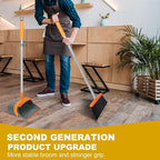 Broom and Dustpan Set with 54 Inch Long Handle - Perfect Dust Pan and Brush Combo for Home Efficient Cleaning (Orange and Grey)