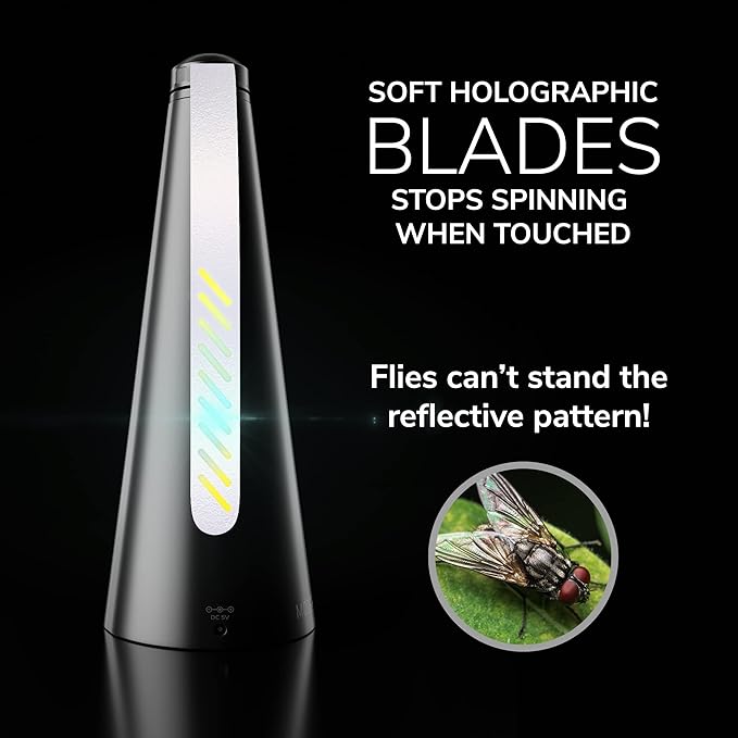 Fly Fans for Tables by Modern Lyfe - AA Battery & USB Powered - Fly Swatter Outdoor Camping Accessory Or for Food at Parties, Restaurants & Picnics, Bug Fan, Spinner Keeps Flies Away (2 Pack - Black)