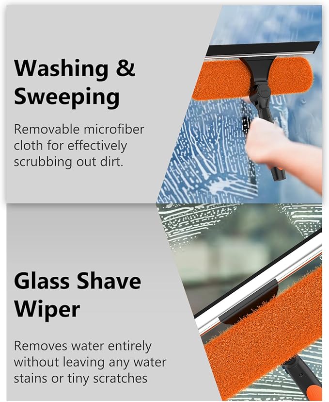 26FT Reach Window Squeegee for Window Cleaning Kit with 5-19 Foot Telescoping Extension Pole, 2 in 1 Window Squeegee, Cobweb Duster, Dust Kit Window Washing Kit for Car, Shower Glass Door
