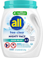 All Mighty Pacs Laundry Detergent Free Clear Odor Relief, Tub, 56 Count