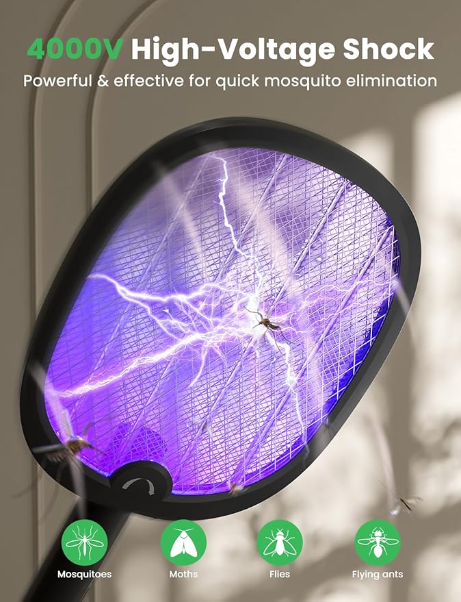 YISSVIC Electric Fly Swatter Foldable Bug Zapper Racket 2 in 1 Mosquito Killer with Attractant Light Rechargeable 1800mAh for Indoor Home Backyard Patio Camping