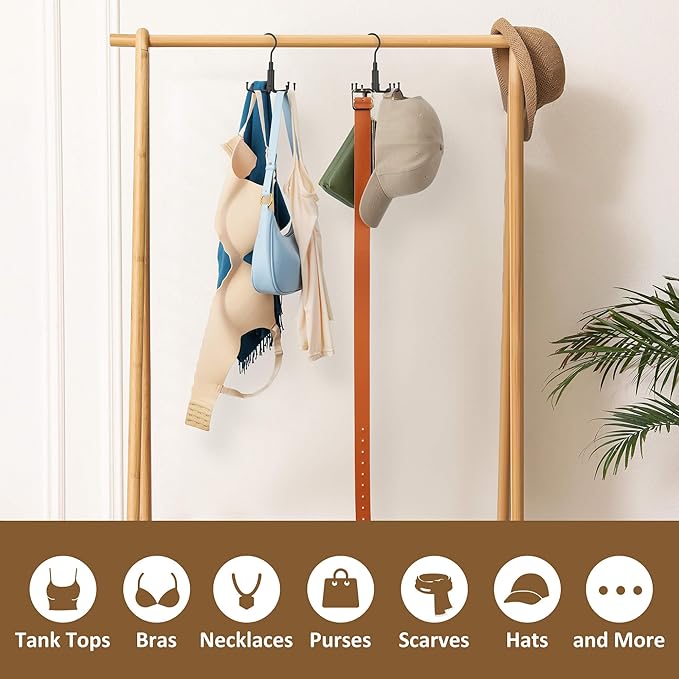 ZEDODIER Tie Hanger for Closet, Rotatable Tie Organizer for Men with 8 Hooks, Heavy Duty Space Saving Tie Rack for Ties and Belts, Black