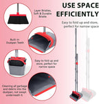 YZO Broom and Dustpan Set, 50.6-Inch Long Handle Standing Design, Dustpan Front Rubber Tight Seal, Broom with 5-Layer Bristles, Suitable for Living Room, Bedroom, Yard, Office and Apartment(Gray&Red)