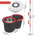Spin Mop and Bucket with Wringer Set, 360° Spinning Mop Bucket System with 3 Microfiber Mop Replacement Heads and 61" Stainless Steel Adjustable Handle for Floor Cleaning