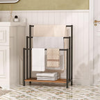 HOOBRO Free Standing Towel Rack, 3 Tier Blanket Rack, Blanket Holder for Bathroom, 23.6" L x 11" W x 31.9" H, Industrial Metal Drying and Display Rack with Shelf, Rustic Brown and Black BF06LB01