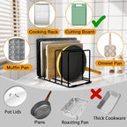 Space-Saving Kitchen Organizer Rack - 5-Slot Heavy-Duty Cutting Board and Bakeware Holder, Rust-Resistant with Anti-Slip Feet for Countertop or Cabinet Storage - 2 pack