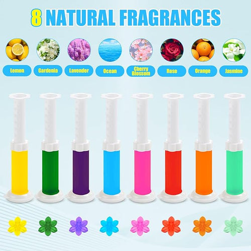 16 Pack Toilet Gel Stamp, 192 Stamps 8 Kinds Of Scent Toilet Bowl Cleaner Gel, Long-Lasting Flowers Shaped Bathroom Freshener, Keeps Toilet Fresh Fragrant and Clean