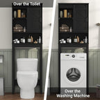 Over The Toilet Storage Cabinet, Bathroom Organizer with Adjustable Shelves and Anti-Tip Device, Space-Saving Storage Solution, Black