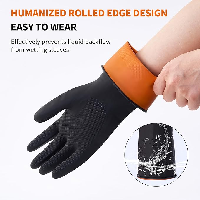 Bamllum 4 Pairs Black Rubber Dishwashing Gloves - Reusable Cleaning Gloves for Kitchen, Household, Anti-Slip, Flexible & Long-Lasting (X-Large)
