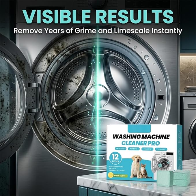 RAINPOT Washing Machine Cleaner for Washing Machines, Universal Compatible with Front Loader & Top Loader, Effective Odor Eliminator, Septic-Safe, 12 Tablets (24 PCS)