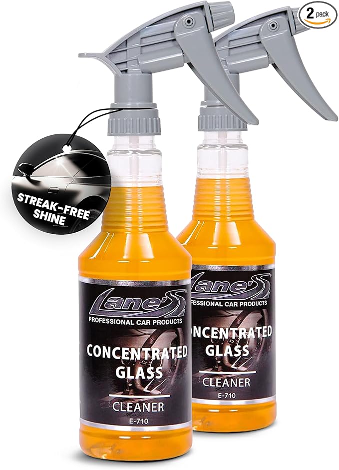 LANE'S Concentrated Auto Glass Cleaner | Tint-Safe Car Windshield, Window Cleaner | Removes Automotive Smoke Film, Fingerprints, & Smudges | Streak-Free, Safe for All Glasses | 16oz, 2 Pack