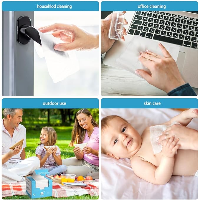 AIDEA Face Towels Disposable-200Ct (4 Box), Clean Facial Towels, Facial Cleansing Wipes for Sensitive Skin, Face Towelettes for Makeup Removing, Nursing, Travel, Dry Wipes