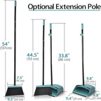 JEHONN Broom with Dustpan Combo Set, Long Handle Lightweight Indoor Broom Set, Upright Standing Dust Pan with Comb Teeth Store Sweep Set for Home Room Kitchen Office Lobby (Grey-Green)