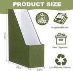 Gueevin Set of 6 Magazine File Holder Stylish Sturdy Cardboard File Boxes Desk Magazine Organizer Rack with Gold Label Holder to Organize Your Desk or Shelves for Home Classroom Office Library(Green)