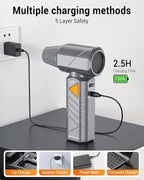 BOBYE Compressed Air Duster, 350W High-Powered Electric Air Duster with 180,000 RPM, Extended Runtime, 10000 mAh Battery, Mini Blower & Air Duster Rechargeable for Keyboard, PC, Car, Home, Silver