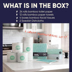 Save Trees Bamboo Toilet Paper, Paper Towels, Tissues, & Swedish Dishcloths - Complete Box - 24 Rolls Bamboo Toilet Paper, 12 Rolls Bamboo Paper Towels, 4 Boxes Bamboo Facial Tissues
