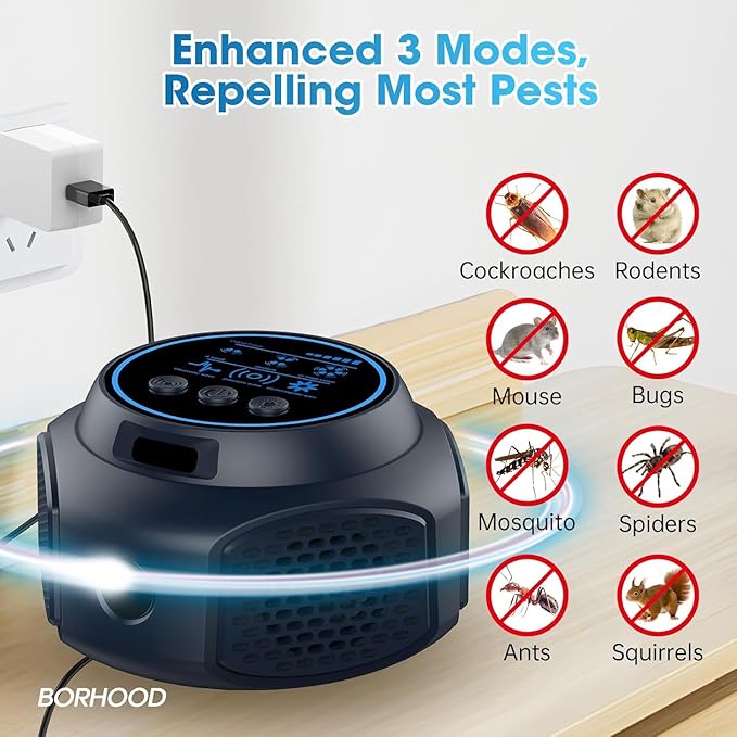 Ultrasonic Mouse Repellent Plug in, Indoor Pest Rodent Control for Mouse Mice Rat Squirrel, Electronic Repelling Device Mouse Traps for House Kitchen Garage 2 Pack