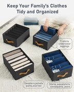DIMJ Large Wardrobe Clothes Organizers - Foldable Closet Clothing Organizer for Jean Sweater Shirt Pants Underwear Bra, Divided Clothes Storage, Grey Closet Shelf Organizer Boxes