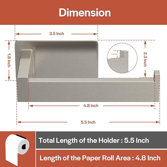 Toilet Paper Holder Self Adhesive, Toilet Paper Roll Holder No-Drill for Bathroom, Washroom,SUS 304 Stainless Steel,Adhesive Tissue Holder