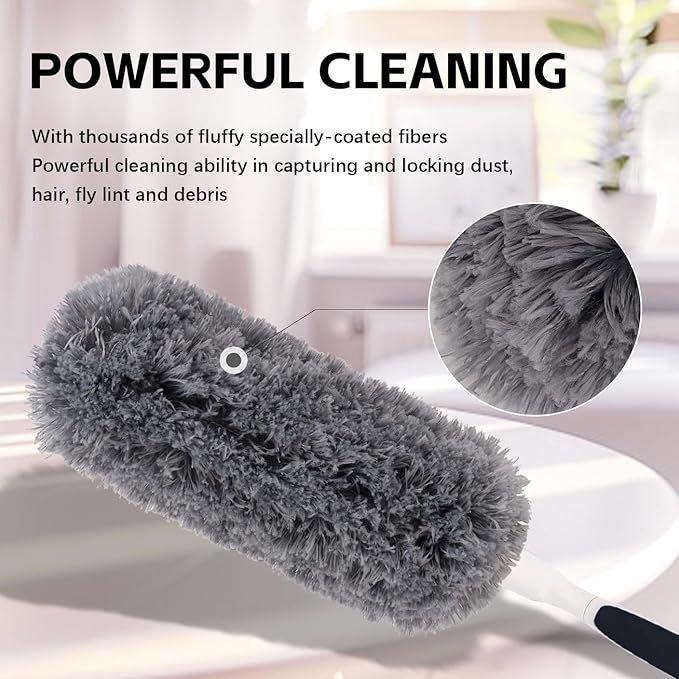 Reusable Microfiber Duster Refills Compatible with OXO & MR.SIGA Duster - Washable Duster for Household Cleaning Dusting Furniture Blind Ceiling Fan - 2Pack Grey (Handle NOT Included