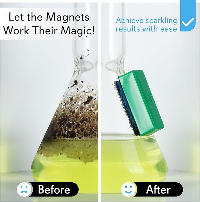 Magnetic Glass Cleaner BoroBuddy Pro | Cleans Hard to Reach Stains on Glass, Ceramic, Metal Pieces of All Shapes & Sizes | Glass Pieces, Bottles, Glassware | Free Scrubber Pads | Green