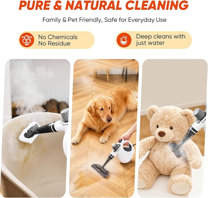 Steam Disinfection Cleaner, Handheld Pressurized Steamer with 9-Piece Accessories for Multi-Surface Cleaning, Natural Sanitization for Kitchen, Floor (1 x Steam Cleaner Kit)