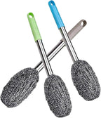 3-Pack Steel Wool Scrubber with Long Handle, Kitchen Dishwashing Pot Scrubber for Deep Cleaning
