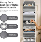 Ease of Assembly Over The Door Organizer, 5 Shelves & 8 Side Pockets,Hanging Behind Door Storage, Heavy-Duty Reinforced Mesh Rack Holds 44lb for Bathroom,Pantry, Nursery,Closet, Shoes, Towels