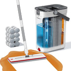 Mop and Bucket Set, Flat Mop and Bucket System with Separate Dirty and Clean Water, 3-Compartment Wall Cleaner Mop, Flat Mops for Floor Cleaning with 8 Microfiber Pads
