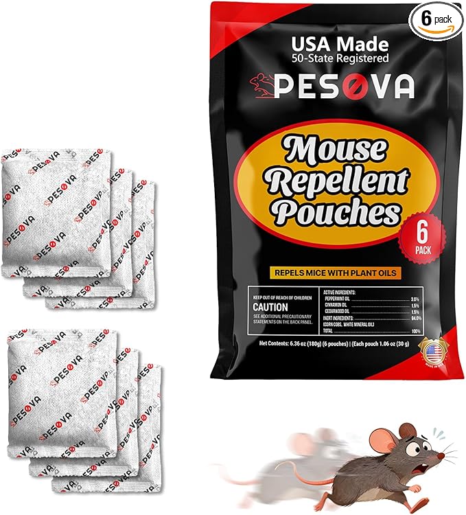 Mouse Repellent Pouches, Natural Rodent Repellent for Home, Car, RV, Garage, and Storage-Peppermint Scented Mice Repellent, Long-Lasting Indoor & Outdoor Rodent Defense (6 Pack)